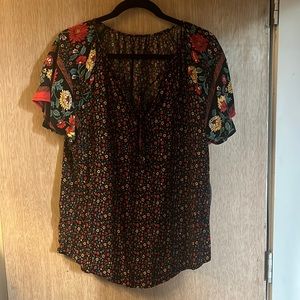SHEIN Floral Tie-Front Short Sleeve Blouse XL/12